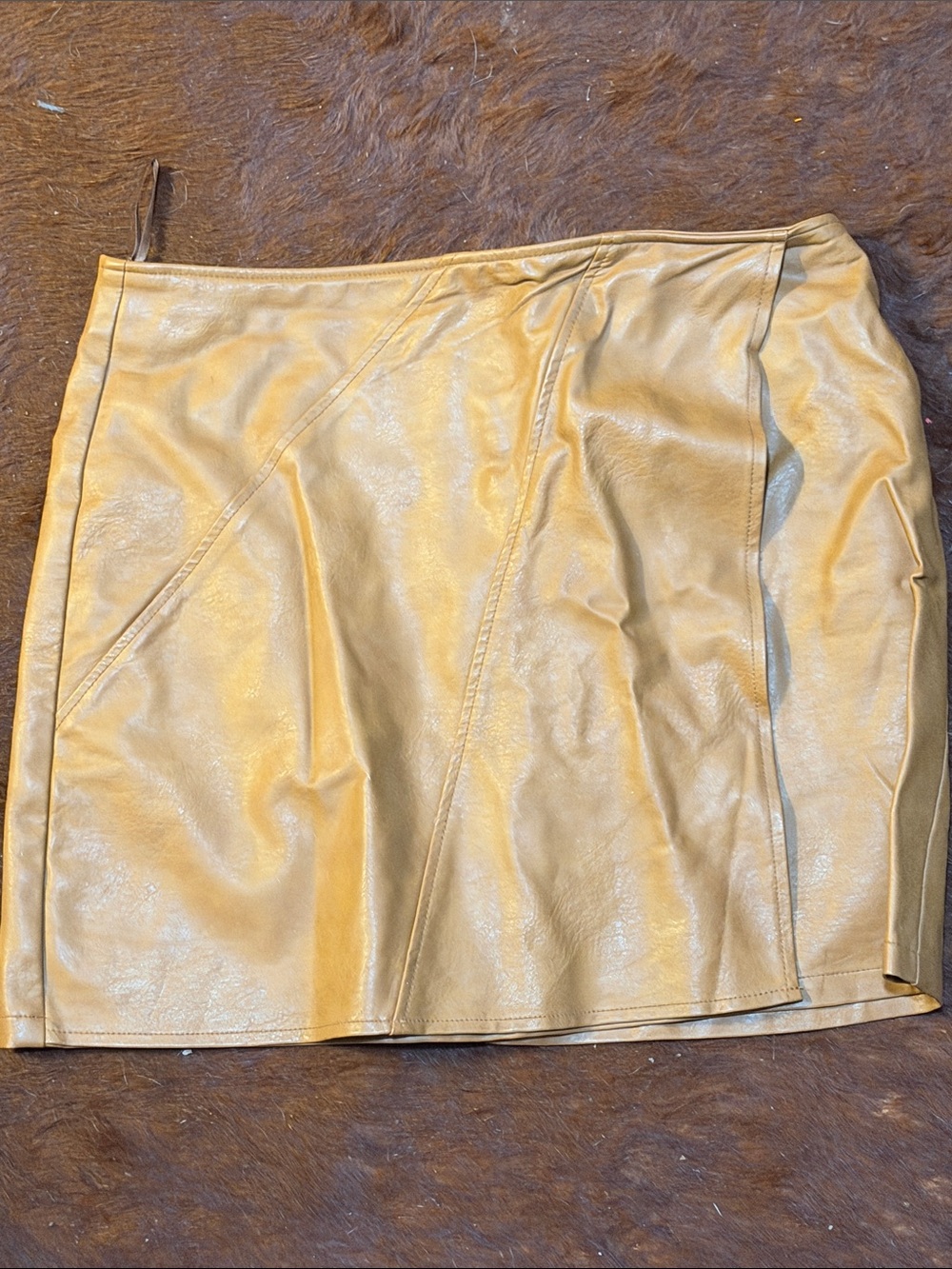 She and Sky Tan Faux Leather Mini Skirt
